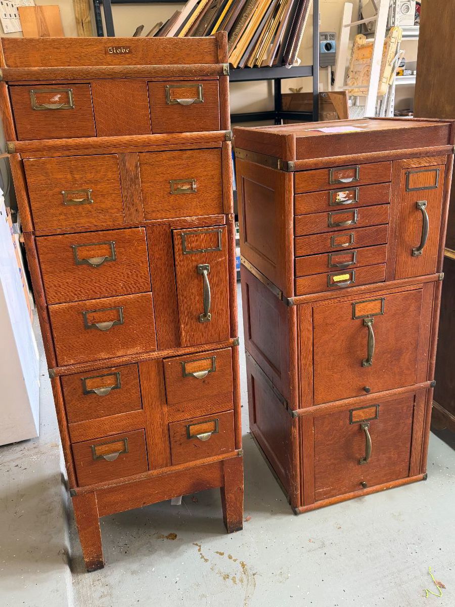 Antique stackable oak filing cabinets 