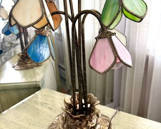 Pair Stained Glass Lotus Lamps