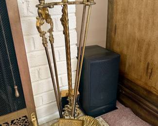 Cast Brass French Antique Fireplace Tools