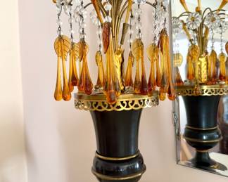 Pair Amber Glass Waterfall Lamps