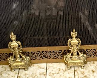 French Reeded Cast Brass Antirons