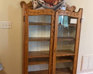 Oak with carvings glass cabinet 