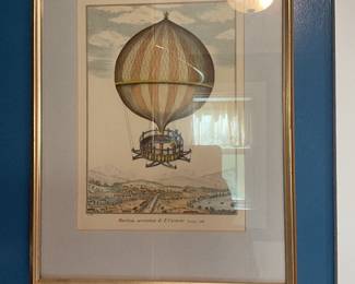 Fine color facsimiles after an 18th century hand colored etching. Depicts Vincenzo Lunardi’s 1785 balloon ascent. 