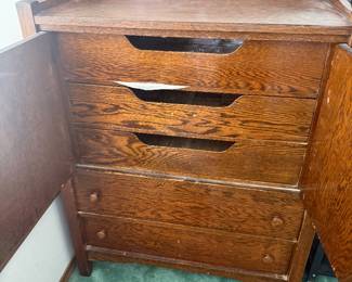 ANTIQUE OAK HIGHBOY CABINET
