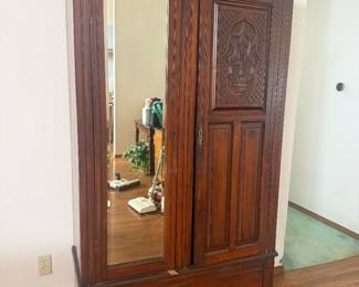 ANTIQUE ARMOIRE/WARDROBE CABINET WITH MIRROR