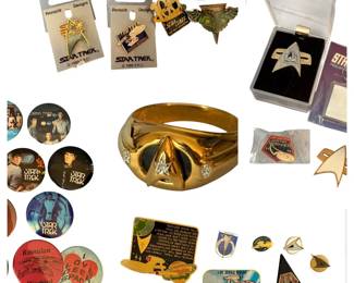 Star Trek Danbury Mint Delta Shield Ring plus Enamel Pins, Buttons, Insignias
