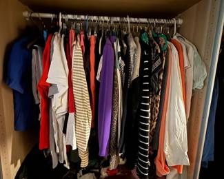 Mixed Women's Clothing Lot of Tops and Garments
Condition: Fair
Assorted women’s clothing lot from a closet: multiple tops, striped pieces, solid-color garments, and layered clothing; mixed sizes and brands cannot be confirmed from the photo. No obvious luxury or single-brand focus is visible.
