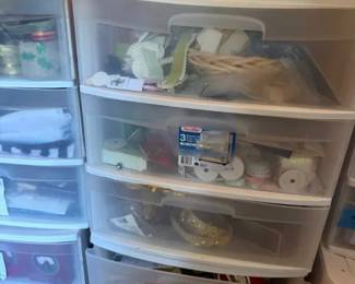 Clear Plastic Multi-Drawer Storage Cabinet Organizer
Condition: Good
Tall clear plastic drawer tower used for craft, office, or household storage. The photo shows several stacked translucent drawers with assorted small items inside, plus related craft/storage items on top and around it. Secondary contents are not treated as separate salable items for this appraisal.