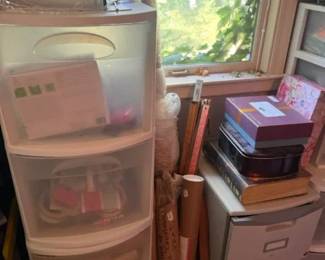 Translucent Plastic 4-Drawer Storage Organizer Tower
Condition: Good
White/translucent plastic drawer tower used for craft, office, or closet storage. Visible wear appears light to moderate from the image, with items stored on and around it. Secondary objects nearby are not included in the appraisal.