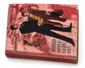Jules Verne Around the World in Eighty Days illustrated hardcover book
Condition: Good
Illustrated hardcover copy of Jules Verne’s classic novel *Around the World in Eighty Days*. Pink/red cover art with period characters and travel-themed imagery. Wear is visible along the board edges and corners, and the spine/edge toning suggests age and shelf wear.