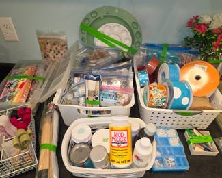 Paints, ribbon, supplies