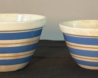 Vintage Blue And White Banded Mixing Bowls Set Of Two