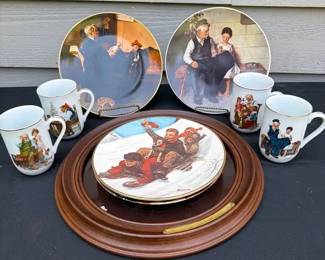 Vintage Norman Rockwell Plates And Mugs