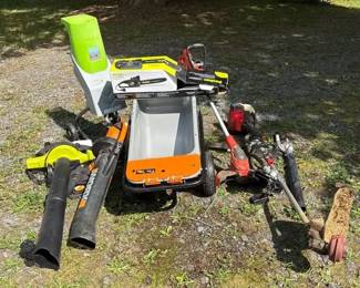 Black Decker Weedeater Workx Blower, And Wheel Barrel, EarthWise Chipper Shredder Poulan Chainsaw