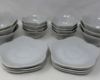 Vintage White Porcelain Lotus Flower Bowl Saucer Set