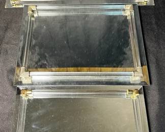 vintage rectangular mirrored vanity tray features a clear acrylic or glass rod rail frame