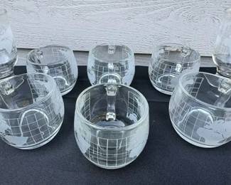 vintage 1970s Nestl Nescaf etched glass world globe coffee mugs.