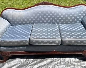 Vintage Blue Mahogany Duncan PhyfeStyle Camelback Sofa
