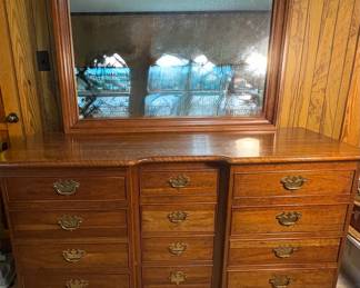 Thomasville vintage wood dresser with a matching landscape mirror