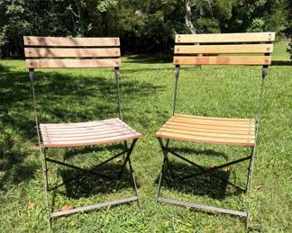 Pair Of Wooden And Metal Folding Bistro Chairs