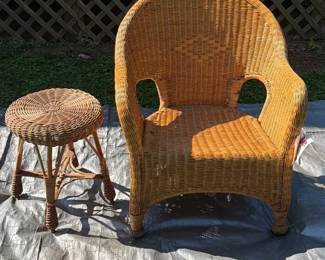 Pier 1 Imports Wicker Rattan Tub Armchair With Barrel Back W Wicker Side table
