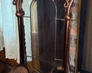 Vintage Five Piece CopperGlass Fireplace Screen And Fireplace Tools