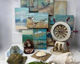 Time For The Beach Two Nautical Clocks, Seaside Wall Hanging And More