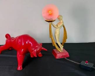 Art Deco Pieces The Desiree Statue Lamp Ceramic Red Bull