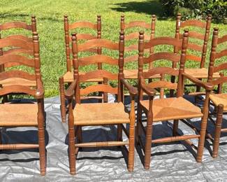 8 Maple Ladderback Chair With Woven Rush Seats.
