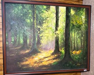 framed oil painting King set against dense green foliage