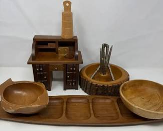 Vintage Wooden Coaster Set, Edge Wood Nut Bowl Nutcracker Stand,wood Fish Serving Bowl, More
