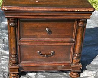Dark Wood 2 Drawer Nightstand With Fluted Corners