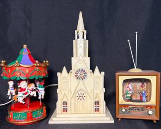1950s Raylitemusical cathedral church, lamp the Avon Santas Caroling Carousel