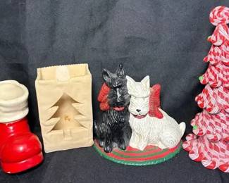 vintage cast iron double dog doorstop And Other Ceramic And Clay Holiday Items