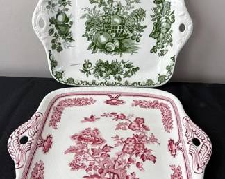 Masons Ironstone Square Tab Handled Cake Plates Fruit Basket