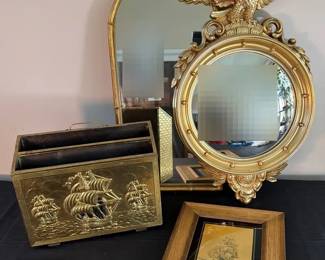 Vintage Brass Toned Mirrors, Ship Decor