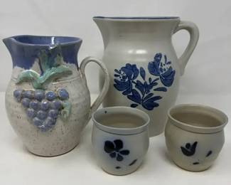 Vintage Pfaltzgraff Yorktowns Pitchermugs, Seagrove Pottery Grapevine Pitcher