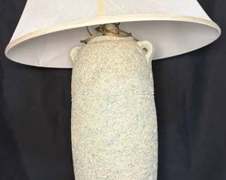vintage or postmodern textured table lamp base designed to resemble an ancient urn or jug.