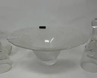 clear ice glass maple leaf bowl And glass and crystal handbells