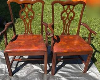 Set Of Vintage Chippendalestyle Mahogany Carved Arm Chairs