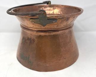 Hammered Copper Pot Cauldron With Wrought Iron Handle
