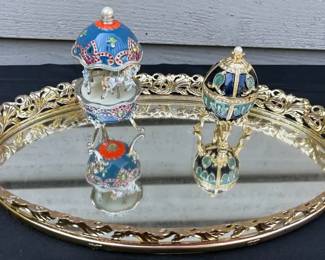 decorative Fabergstyle enamelblue windup horse carousel Fabergstyle musical egg by Keren Kopal