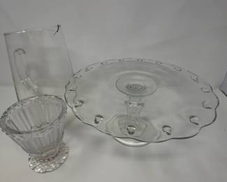 Pyrex Drink Pitcher Crystal Glass Cup, And A Cake Stand