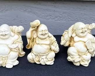 set of small fauxivory laughing Buddha Hotei figurines