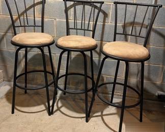 Three Metal Swivel Barstools With Suede like Seats