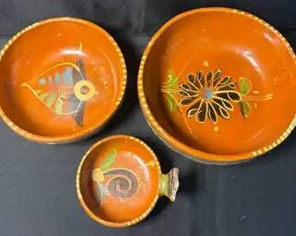 vintage Mexican Tlaquepaque redware terracotta nesting bowls
