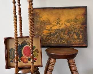 Vintage Wood Tall Plant Stand, Stool And More
