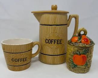 Vintage 1950s Royal Sealy Ceramic Coffee Potcup Set Ceramic Basket Weave Canister