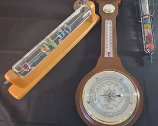 Vintage Devon Wooden Banjostyle Weather Station Galileo Thermometers S. Emery Maritime Compass