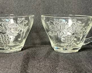 vintage Anchor Hocking clear pressed glass punch or snack set cups an embossed grape cluster Vine